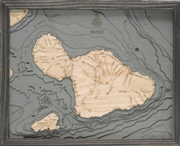Island of Maui Nautical Topographic Art: Bathymetric Real Wood Decorative Chart | Driftwood Grey