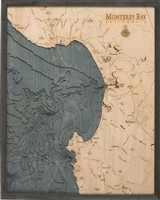 Monterey Bay Nautical Topographic Art: Bathymetric Real Wood Decorative Chart | Driftwood Grey Frame
