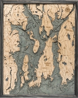 Narragansett Bay and Newport Nautical Topographic Art: Bathymetric Real Wood Decorative Chart | Driftwood Grey Frame