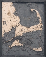 Cape Cod Nautical Topographic Art: Bathymetric Real Wood Decorative Chart | Driftwood Grey