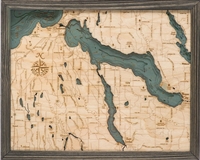 3D Lake Charlevoix Nautical Real Wood Map Depth Decorative Chart | Driftwood Grey