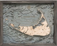 Nantucket Island Nautical Topographic Art: Bathymetric Real Wood Decorative Chart with driftwood grey frame