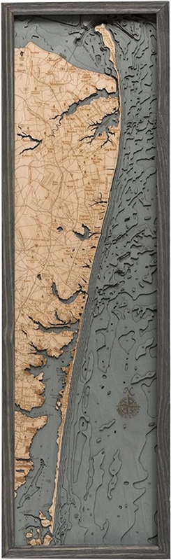 New Jersey North Shore Nautical Topographic Art: Bathymetric Real Wood Decorative Chart