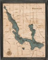 Walloon Lake Nautical Topographic Art: Bathymetric Real Wood Decorative Chart | Driftwood Grey Frame