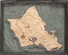 3D Island of Oahu Nautical Real Wood Map Depth Decorative Chart Driftwood Grey