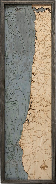 Oregon Coast Nautical Topographic Art: Bathymetric Real Wood Decorative Chart | Driftwood Grey