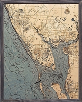 Charlotte Harbor Nautical Topographic Art: Bathymetric Real Wood Decorative Chart