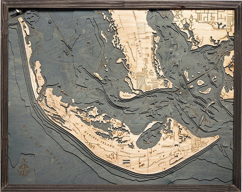 Custom Wood Charts of Sanibel Island from Carved Lake Art: Nautical Gifts & Depth Charts