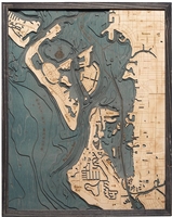 Siesta Key Nautical Topographic Art: Bathymetric Real Wood Decorative Chart