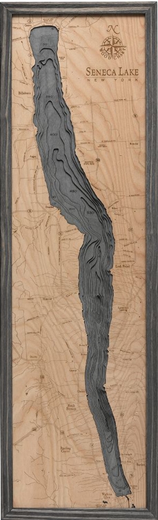 Seneca Lake Nautical Topographic Art: Bathymetric Real Wood Decorative Chart
