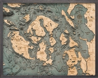 3D San Juan Islands Nautical Real Wood Map Depth Decorative Chart