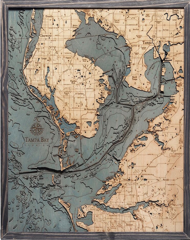 Tampa Bay Nautical Topographic Art: Bathymetric Real Wood Decorative Chart