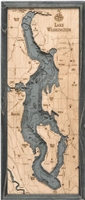 3D Lake Washington Nautical Real Wood Map Depth Decorative Chart | Driftwood Grey Frame