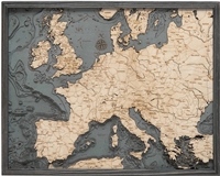 3D Western Europe Nautical Real Wood Map Depth Decorative Chart | Driftwood Grey