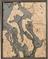 Whidbey & Camano Islands Nautical Topographic Art: Bathymetric Real Wood Decorative Chart | Driftwood Grey
