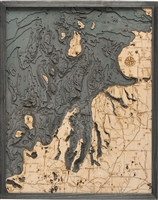 3D Northwest Michigan Nautical Real Wood Map Depth Decorative Chart | Driftwood Grey