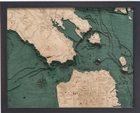 3D Golden Gate / San Francisco Nautical Real Wood Map Depth Decorative Chart | Original Dark Frame