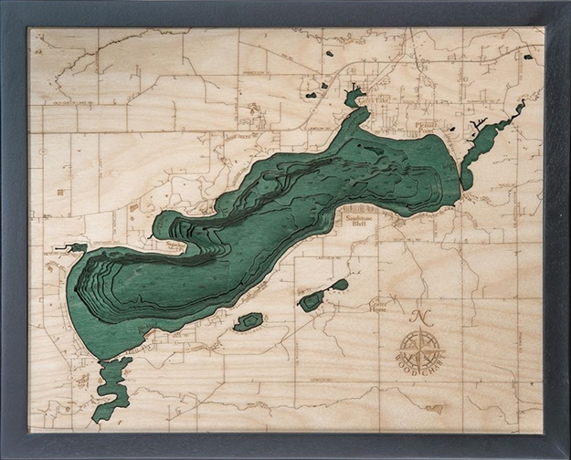 Green Lake Nautical Topographic Art: Bathymetric Real Wood Decorative Chart