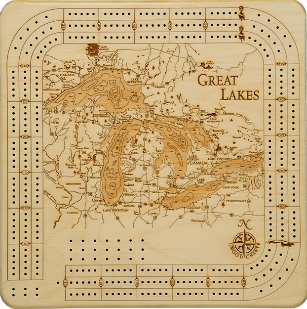 Great Lakes Real Wood Decorative Cribbage Board