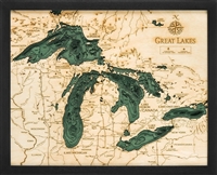 Great Lakes Nautical Topographic Art: Bathymetric Real Wood Decorative Chart