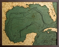 3D Gulf of Mexico Nautical Real Wood Map Depth Decorative Chart