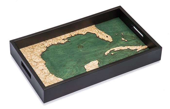 Gulf of Mexico Nautical Real Wood Map Decorative Serving Tray