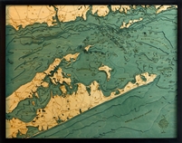 3D Long Island Sound Nautical Real Wood Map Depth Decorative Chart