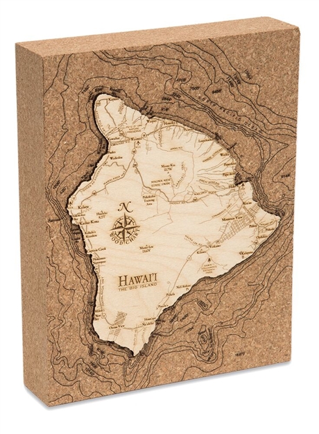 Hawaii the Big Island Cork Map Nautical Topographic Art
