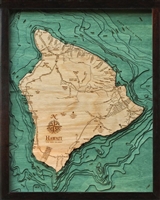 3D Hawaii The Big Island Nautical Real Wood Map Depth Decorative Chart