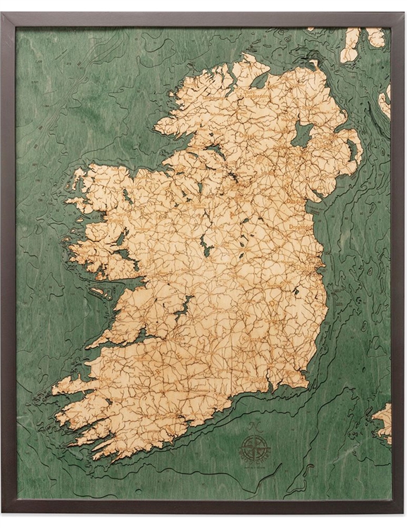 Ireland Nautical Topographic Art: Bathymetric Real Wood Decorative Chart