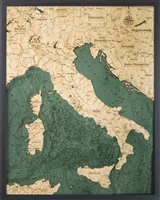 Italy 3D  Nautical Real Wood Map Depth Decorative Chart