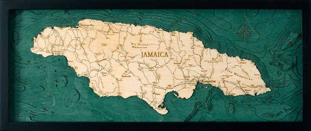 Jamaica Nautical Topographic Art: Bathymetric Real Wood Decorative Chart