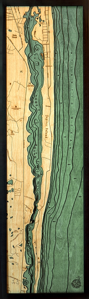3D Jupiter Florida Nautical Real Wood Map Depth Decorative Chart