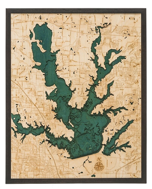 3D Lewisville Lake Nautical Real Wood Map Depth Decorative Chart