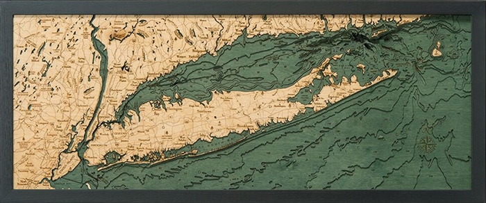 Long Island Sound  Nautical Topographic Art: Bathymetric Real Wood Decorative Chart