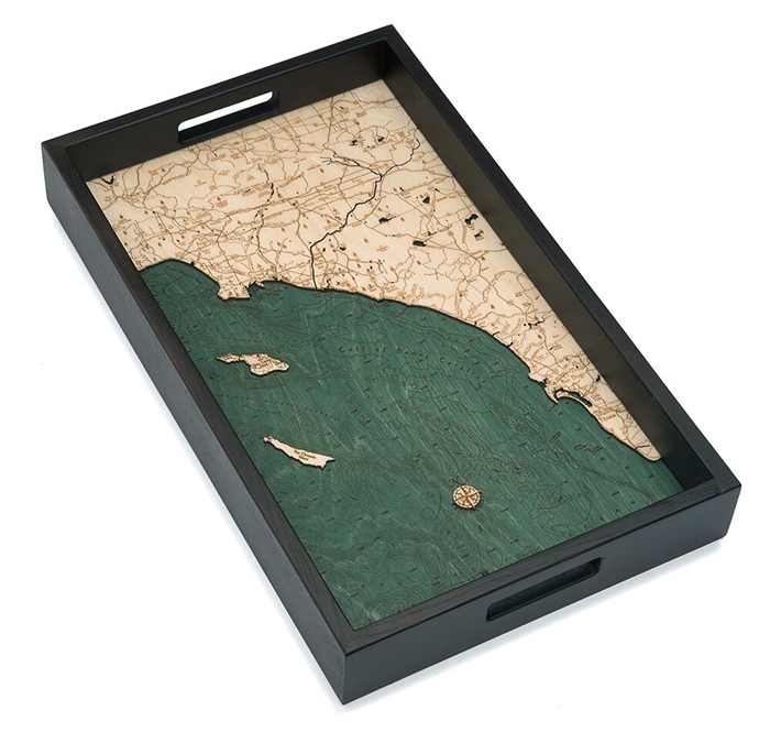 Los Angeles to San Diego Nautical Real Wood Map Decorative Serving Tray