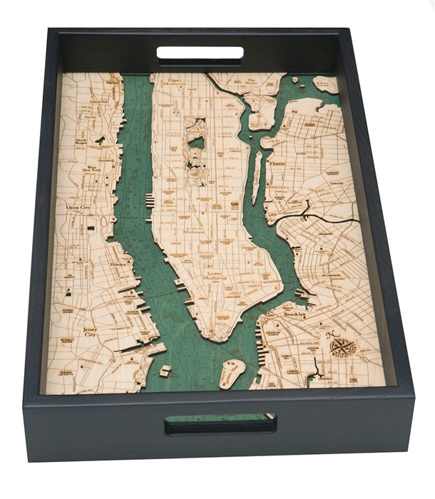 Manhattan Nautical Real Wood Map Decorative Serving Tray