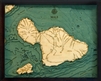 Island of Maui Nautical Topographic Art: Bathymetric Real Wood Decorative Chart