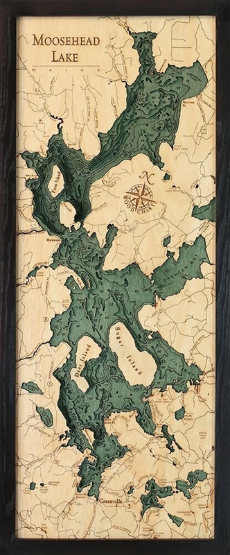 Moosehead Lake Nautical Topographic Art: Bathymetric Real Wood Decorative Chart