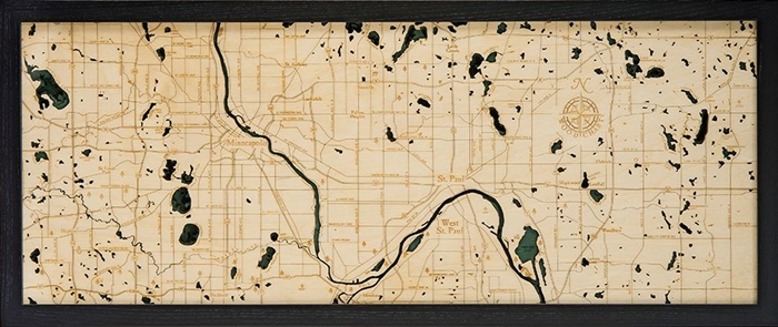 3D Minneapolisâ€“St  Paul  Nautical Real Wood Map Depth Decorative Chart