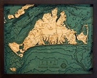 3D Martha's Vineyard Nautical Real Wood Map Depth Decorative Chart