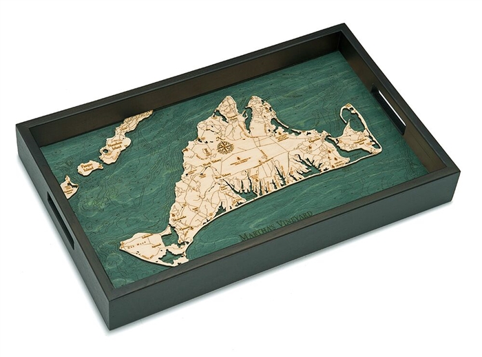 Martha's Vineyard Nautical Real Wood Map Decorative Serving Tray