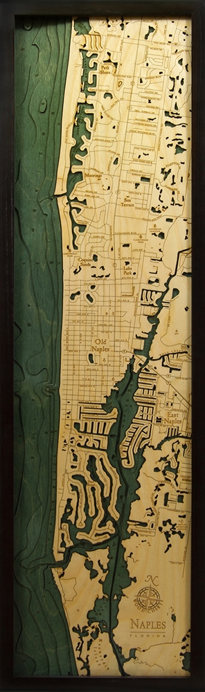 Naples Nautical Topographic Art: Bathymetric Real Wood Decorative Chart