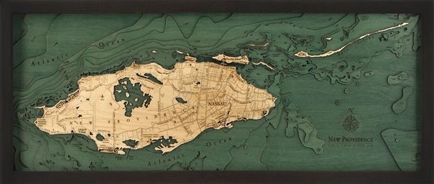 Nassau, Bahamas Nautical Topographic Art: Bathymetric Real Wood Decorative Chart