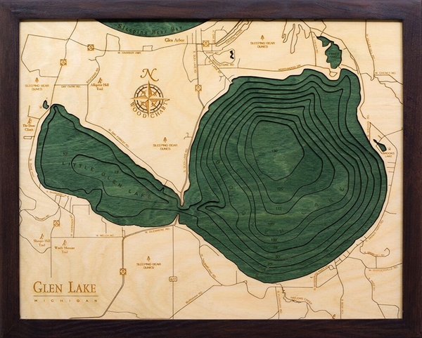 Glen Lake Nautical Topographic Art: Bathymetric Real Wood Decorative Chart
