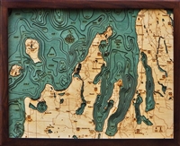 Grand Traverse Bay Nautical Topographic Art: Bathymetric Real Wood Decorative Chart