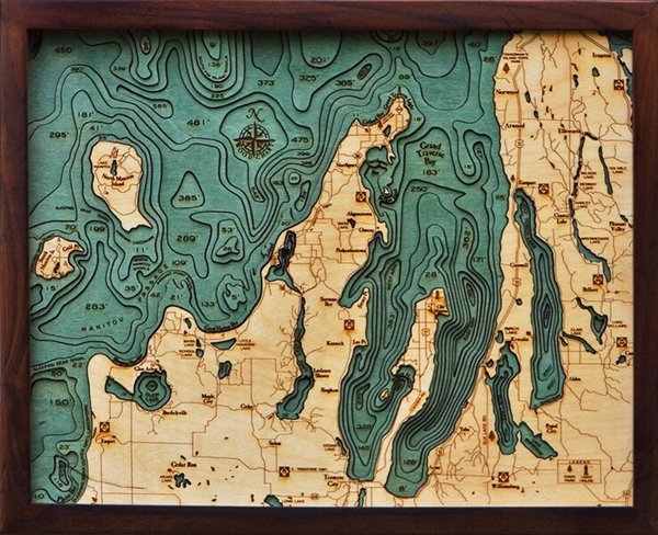 Grand Traverse Bay Nautical Topographic Art: Bathymetric Real Wood Decorative Chart