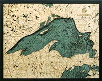 3D Lake Superior Nautical Real Wood Map Depth Decorative Chart