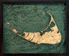 Nantucket Island Nautical Topographic Art: Bathymetric Real Wood Decorative Chart