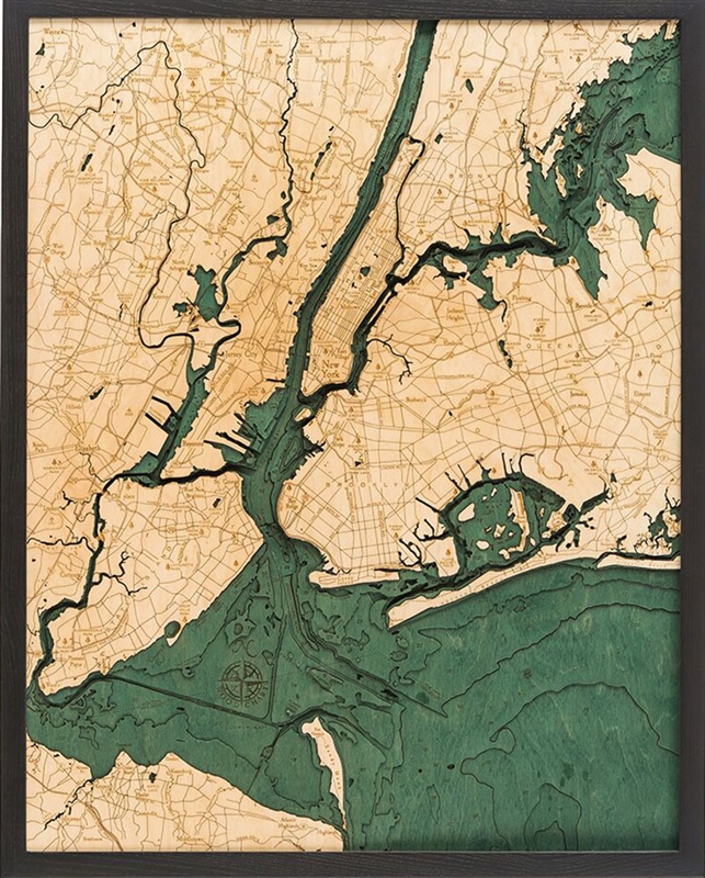 5 Boroughs of New York wood nautical chart map